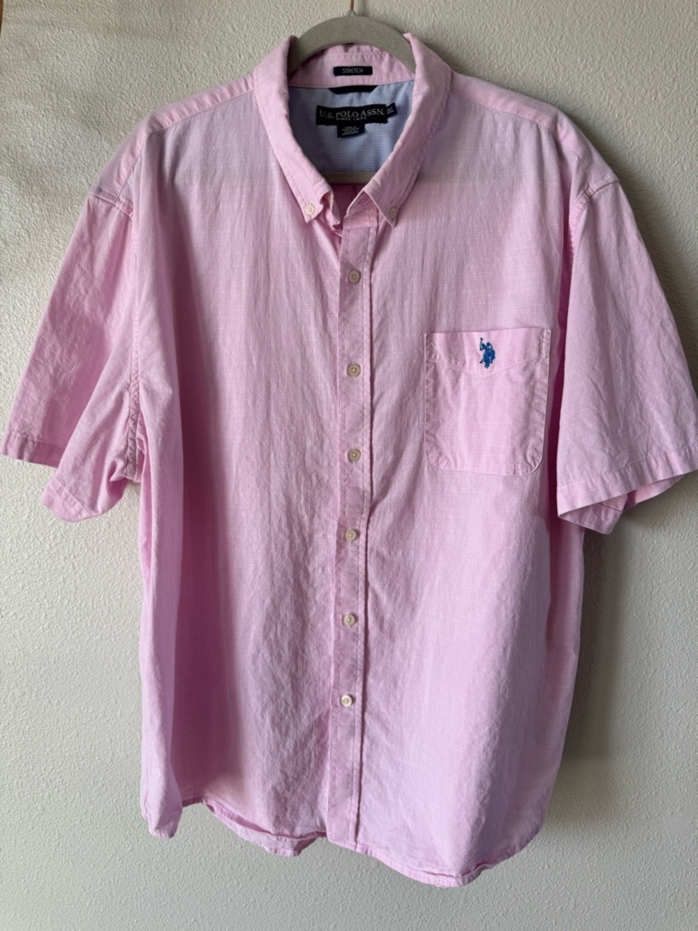 U.S. Polo Assn. Short-Sleeve Button-Down Shirt in  Pink Gingham. Size 3X